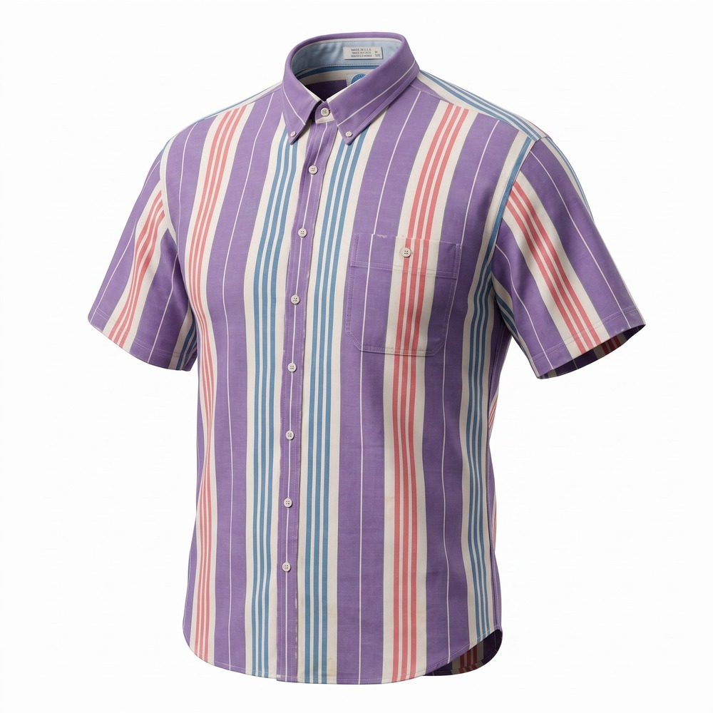 World Island Mens XL Striped Button Down Shirt Purple Blue Coral Cotton USA Made